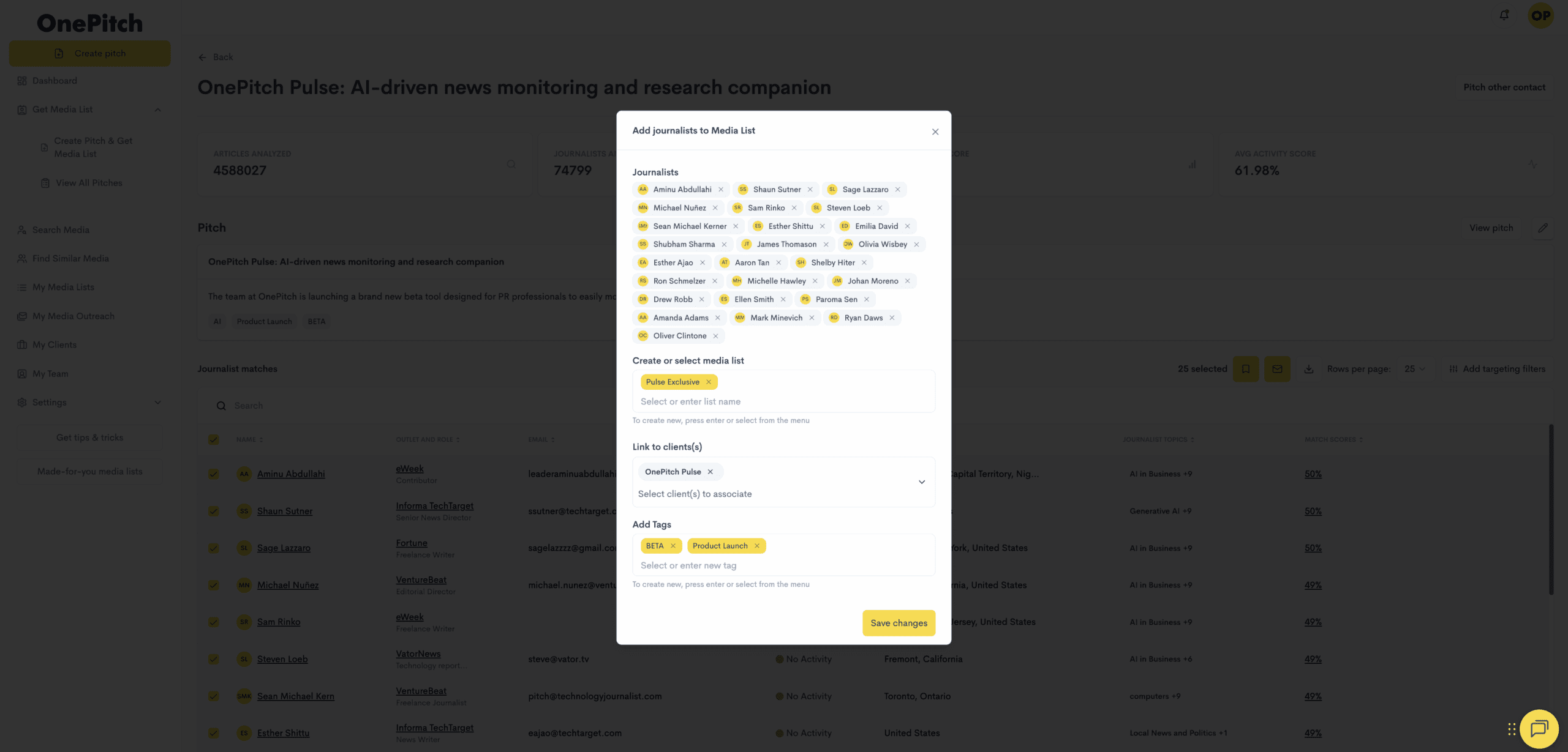 OnePitch matching tech Pitch Scores